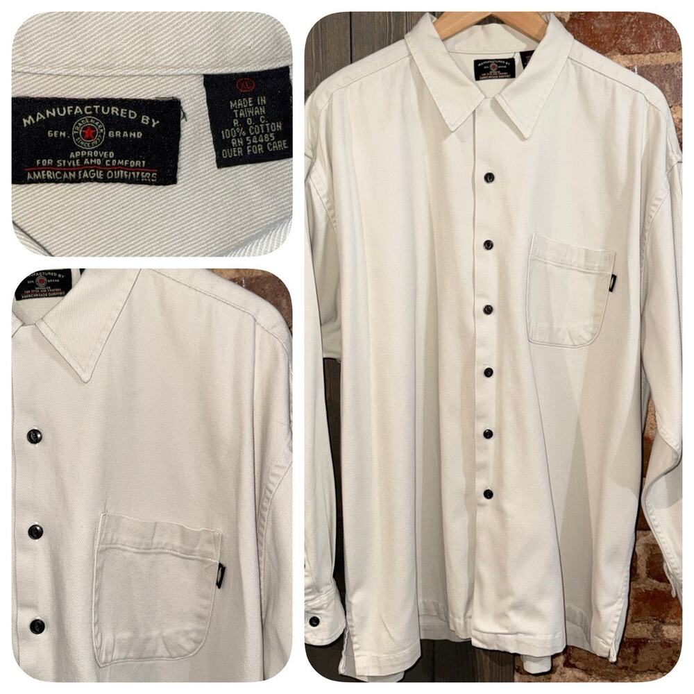 Vintage 90s American Eagle Outfitters Heavyweight Cotton Twill Shirt Cream Sz XL